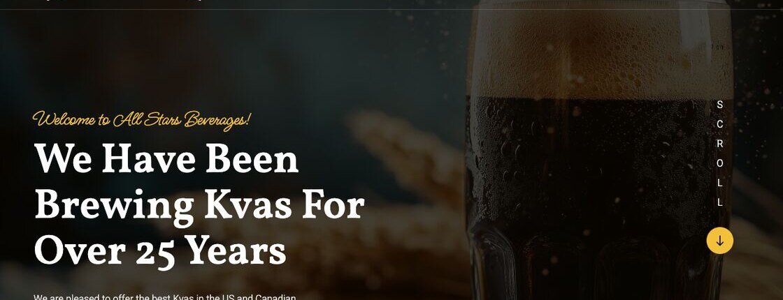 The All Stars Beverages website homepage, built by YS Progress