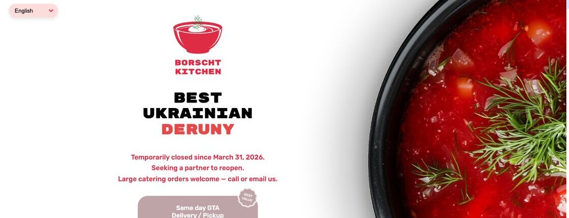 The Borscht Kitchen website homepage, built by YS Progress