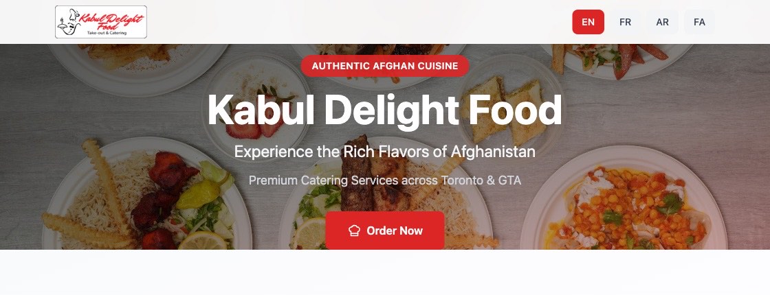 The Kabul Delight Food catering website homepage, built by YS Progress